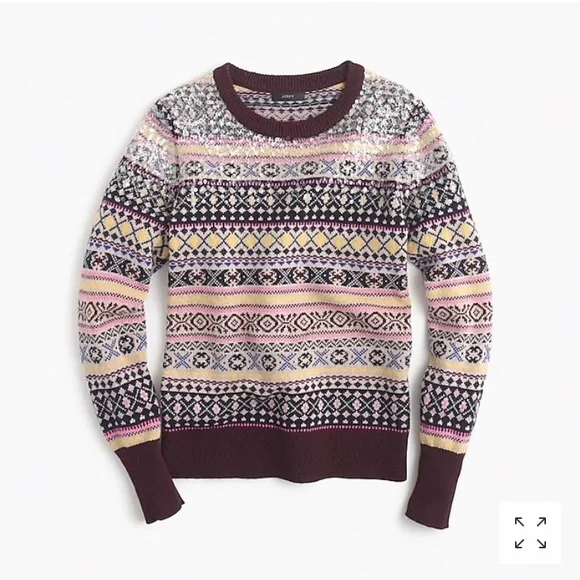 J.Crew Sequin Fair Isle Nordic 100% Lambswool - Picture 1 of 8